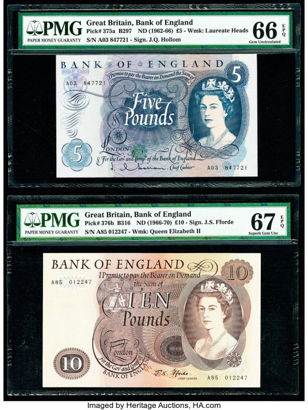 Great Britain Bank of England 5; 10 Pounds ND (1962-70) Pick 375a; 376b Two Exam...