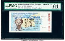 Guinea-Bissau Banco Nacional da Guine-Bissau 50 Pesos 24.9.1975 Pick 1s Specimen PMG Choice Uncirculated 64. 

HID09801242017

© 2020 Heritage Auction...