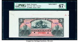 Haiti Treasury 5 Gourdes 1908 Pick 125s Specimen PMG Superb Gem Unc 67 EPQ. Printer's annotation, two POCs.

HID09801242017

© 2020 Heritage Auctions ...