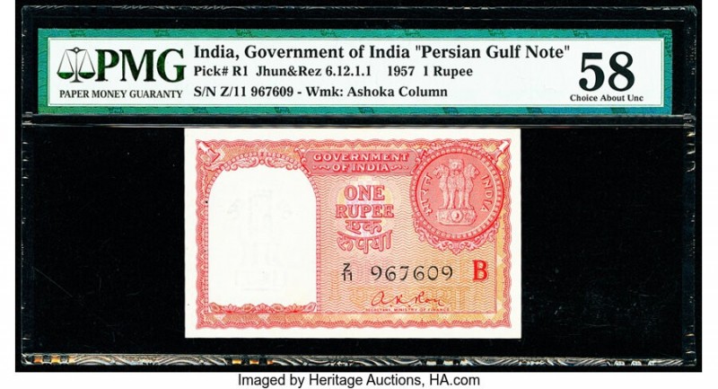 India Government of India 1 Rupee 1957 Pick R1 Jhunjhunwalla-Razack 6.12.1.1 Per...