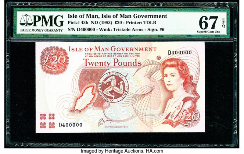 Fancy Serial Number D400000 Isle Of Man Isle of Man Government 20 Pounds ND (198...