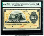 Mexico Banco Central Mexicano 500 Pesos ND (1908) Pick UNL M204s Specimen PMG Choice Uncirculated 64. Small tear and two POCs noted.

HID09801242017

...