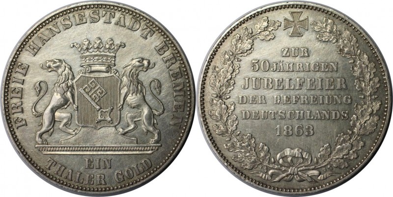 Altdeutsche Münzen und Medaillen, BREMEN - STADT. Taler 1863, zur 50jährigen Jub...