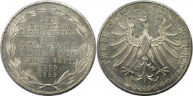 Altdeutsche Münzen und Medaillen, FRANKFURT-STADT. Religionsfrieden. Gedenkdoppelgulden 1855. Silber. AKS 42. Stempelglanz