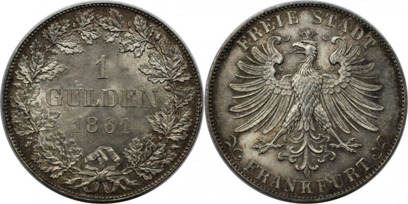 Altdeutsche Münzen und Medaillen, FRANKFURT - STADT. Gulden 1861, Silber. Jaeger...