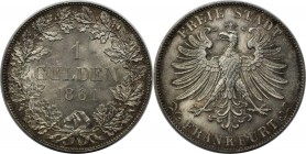 Altdeutsche Münzen und Medaillen, FRANKFURT - STADT. Gulden 1861, Silber. Jaeger 33, AKS 13. Prachtexemplar. Fast Stempelglanz, Feine Patina (Ex. Künk...