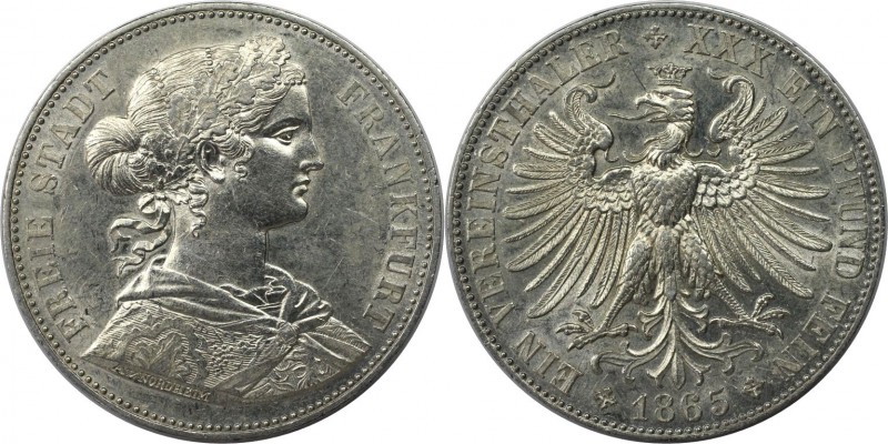 Altdeutsche Münzen und Medaillen, FRANKFURT - STADT. Vereinstaler 1865. Silber. ...