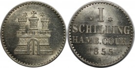 Altdeutsche Münzen und Medaillen, HAMBURG, STADT. Schilling 1855 A. Billon. KM 586. AKS 20. Stempelglanz