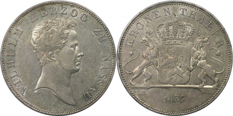 Altdeutsche Münzen und Medaillen, NASSAU. Wilhelm (1816-1839). Kronentaler 1837....
