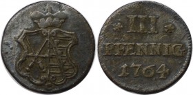 Altdeutsche Münzen und Medaillen, SACHSEN - ALBERTINE. Friedrich August III. (1763-1806). 3 Pfennig 1764 C, Dresden. Buck 101 C. Fast Vorzüglich