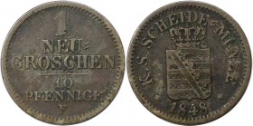 Altdeutsche Münzen und Medaillen, SACHSEN - ALBERTINE. Friedrich August II. (1836-1854). 1 Neugroschen (10 Pfennige) 1848 F. Billon. Sehr schön