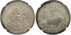 Altdeutsche Münzen und Medaillen, SACHSEN - ALBERTINE. Johann (1854-1873). Doppeltaler 1872 B, Goldene Hochzeit. Silber. KM 1231.1. NGC MS-62