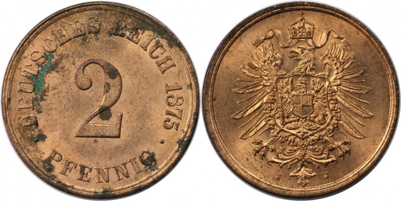 Deutsche Münzen und Medaillen ab 1871, REICHSKLEINMÜNZEN. 2 Pfennig 1875 J. Kupf...