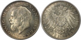 Deutsche Münzen und Medaillen ab 1871, REICHSSILBERMÜNZEN, Bayern. Ludwig III. (1913-1918). 2 Mark 1914 D. Silber. Jaeger 51. Stempelglanz. Patina