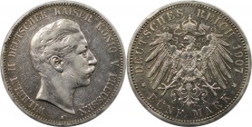 Deutsche Münzen und Medaillen ab 1871, REICHSSILBERMÜNZEN, Preußen. Wilhelm II. (1888-1918). 5 Mark 1907 A. Silber. Jaeger 104. Sehr schön, Kratzer...