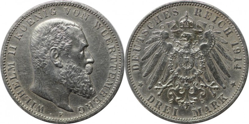 Deutsche Münzen und Medaillen ab 1871, REICHSSILBERMÜNZEN, Württemberg. Wilhelm ...