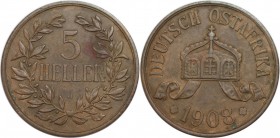 Deutsche Münzen und Medaillen ab 1871, DEUTSCHE KOLONIEN. Deutsch Ostafrika. 5 Heller 1908 J. Jaeger 717. Vorzüglich