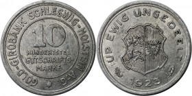 Deutsche Münzen und Medaillen ab 1871, DEUTSCHE NEBENGEBIETE. Staatliche Notmünzen 1918-1923 Provinz Schleswig-Holstein. 10 Hundertstel Gutschriftsmar...