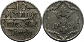 Deutsche Münzen und Medaillen ab 1871, DEUTSCHE NEBENGEBIETE. Freie Stadt Danzig. 10 Pfennig 1923. Jaeger D5. Vorzüglich-stempelglanz