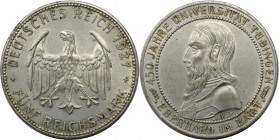 Deutsche Münzen und Medaillen ab 1871, WEIMARER REPUBLIK. 5 Reichsmark 1927 F, Universität Tübingen. Silber. KM 55. Jaeger 329. Vorzüglich-stempelglan...