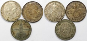 Deutsche Münzen und Medaillen ab 1871, LOTS UND SAMMLUNGEN. 3. REICH 1933-1945. 3 x 2 Reichsmark 1934-1939. Silber. Lot von 3 Münzen. Silber. Fast Vor...
