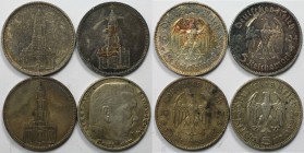 Deutsche Münzen und Medaillen ab 1871, LOTS UND SAMMLUNGEN. 3. REICH 1933-1945. 4 x 5 Reichsmark 1934-1936. Silber. Lot von 4 Münzen. Fast Vorzüglich...