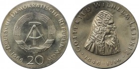 Deutsche Münzen und Medaillen ab 1945, Deutsche Demokratische Republik bis 1990. 20 Mark 1966 A, Zum 250. Todestag von Gottfried Wilhelm Leibniz. Silb...