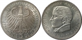 Deutsche Münzen und Medaillen ab 1945, BUNDESREPUBLIK DEUTSCHLAND. 5 Mark 1957 J, Zum 100. Todestag von Joseph Freiherr von Eichendorff. Silber. Jaege...