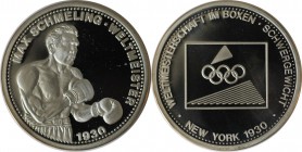 Deutsche Münzen und Medaillen ab 1945, BUNDESREPUBLIK DEUTSCHLAND. Max Schmelling Weltmeister. Medaille 1996, Zertifikat. Silber. Polierte Platte