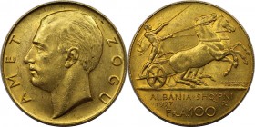 Europäische Münzen und Medaillen, Albanien / Albania. Zogu I. (1925-1928-1939). 100 Franken 1927 R, Rom. Ohne Stern unter dem Kopf. 29.03 g Feingold. ...