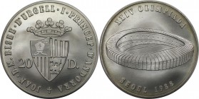 Europäische Münzen und Medaillen, Andorra. Olympische Sommerspiele 1988 in Seoul - Stadion. 20 Diners 1988. 16,0 g. 0.900 Silber. 0.46 OZ. KM 43. Stem...