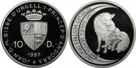 Europäische Münzen und Medaillen, Andorra. Fuchs. 10 Diners 1997. 31,47 g. 0.925 Silber. 0.94 OZ. KM 131. Polierte Platte