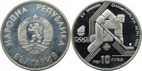 Europäische Münzen und Medaillen, Bulgarien / Bulgaria. Olympische Spiele 1988 in Calgary - Eishockey. 10 Leva 1987. 18,75 g. 0.640 Silber. 0.39 OZ. K...