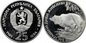 Europäische Münzen und Medaillen, Bulgarien / Bulgaria. Braunbär. 25 Leva 1989. 23,38 g. 0.925 Silber. 0.695 OZ. KM 193. Polierte Platte