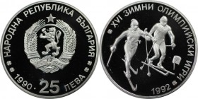 Europäische Münzen und Medaillen, Bulgarien / Bulgaria. Olympiade Albertville 1992 - Skilanglauf. 25 Leva 1990. 23,38 g. 0.925 Silber. 0.695 OZ. KM 19...