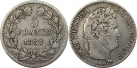 Europäische Münzen und Medaillen, Frankreich / France. Louis Philippe (1830-1848). 5 Francs 1837 A. Silber. KM 749.1. Sehr schön
