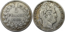 Europäische Münzen und Medaillen, Frankreich / France. Louis Philippe (1830-1848). 5 Francs 1839 W. Silber. KM 749.13. Sehr schön
