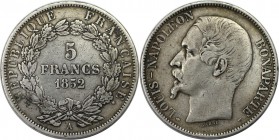 Europäische Münzen und Medaillen, Frankreich / France. Louis-Napoleon Bonaparte. 5 Francs 1852 A. Silber. KM 773.1. Sehr schön