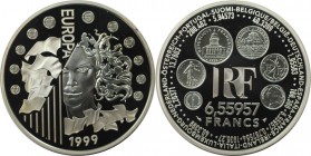 Europäische Münzen und Medaillen, Frankreich / France. Europäische Atr Styles - Europa. 6.55957 Francs 1999. 22,20 g. 0.900 Silber. 0.64 OZ. KM 1255. ...
