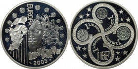 Europäische Münzen und Medaillen, Frankreich / France. Europäische Währungsunion. 1 1/2 Euro 2003. 22,20 g. 0.900 Silber. 0.64 OZ. KM 1338. Polierte P...