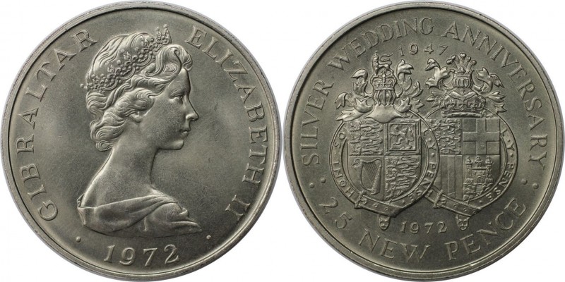 Europäische Münzen und Medaillen, Gibraltar. Silberhochzeit Königin Elisabeth II...