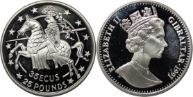 Europäische Münzen und Medaillen, Gibraltar. 35 Ecus-25 Pounds 1991, Ritter nach links. Silber. 0.84 OZ. KM 88. Polierte Platte. Fingerabdrücke. Kl.Ha...
