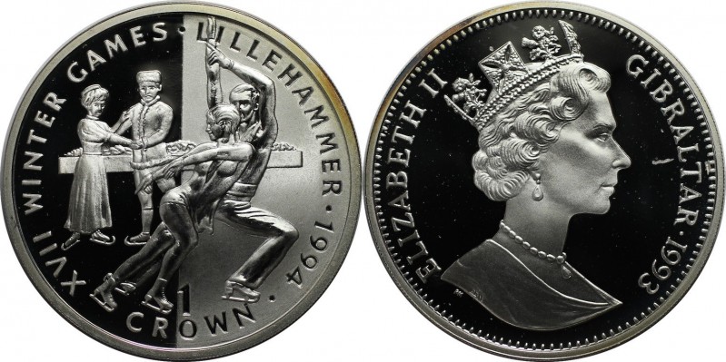 Europäische Münzen und Medaillen, Gibraltar. Eisläufer. 1 Crown 1993. 28,28 g. 0...
