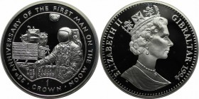Europäische Münzen und Medaillen, Gibraltar. Erste Flagge auf Mond gepflanzt. 1 Crown 1994. 28,28 g. 0.925 Silber. 0.84 OZ. KM 276a. Polierte Platte