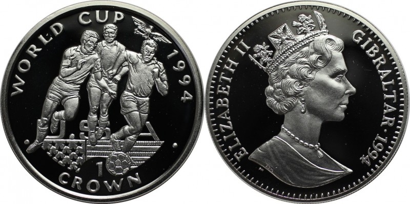 Europäische Münzen und Medaillen, Gibraltar. 3 Fussballspieler Fussball WM 1994 ...