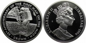 Europäische Münzen und Medaillen, Gibraltar. Erster Schritt auf dem Mond. 1 Crown 1994. 28,28 g. 0.925 Silber. 0.84 OZ. KM 275a. Polierte Platte