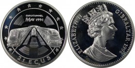 Europäische Münzen und Medaillen, Gibraltar. Euro Tunnel. 21 Ecus 1994. 19,20 g. 0.925 Silber. 0.57 OZ. KM 486. Polierte Platte. Leicht berührt. Patin...