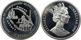 Europäische Münzen und Medaillen, Gibraltar. "Agreement of Cooperation between Russia and European Union". 21 Ecus 1995. 19,20 g. 0.925 Silber. 0.57 O...