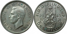 Europäische Münzen und Medaillen, Großbritannien / Vereinigtes Königreich / UK / United Kingdom. George VI. (1936-1952). 1 Shilling 1945, Silber. KM 8...