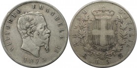 Europäische Münzen und Medaillen, Italien / Italy. Viktor Emanuel II. (1849-1878). 5 Lire 1875 M BN. Silber. KM 8.3. Schön-sehr schön